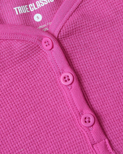 Girls Electric Fuchsia Long Sleeve Boxy Waffle Henley
