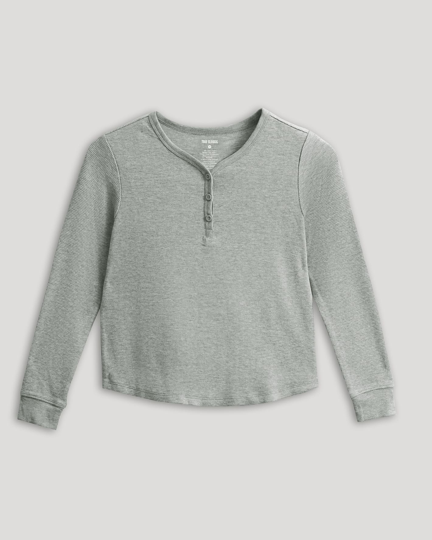 Girls Heather Gray Long Sleeve Boxy Waffle Henley