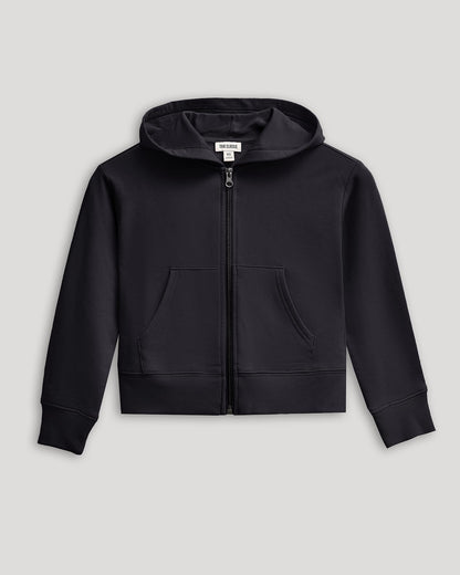 Girls Black Cropped Zip Hoodie