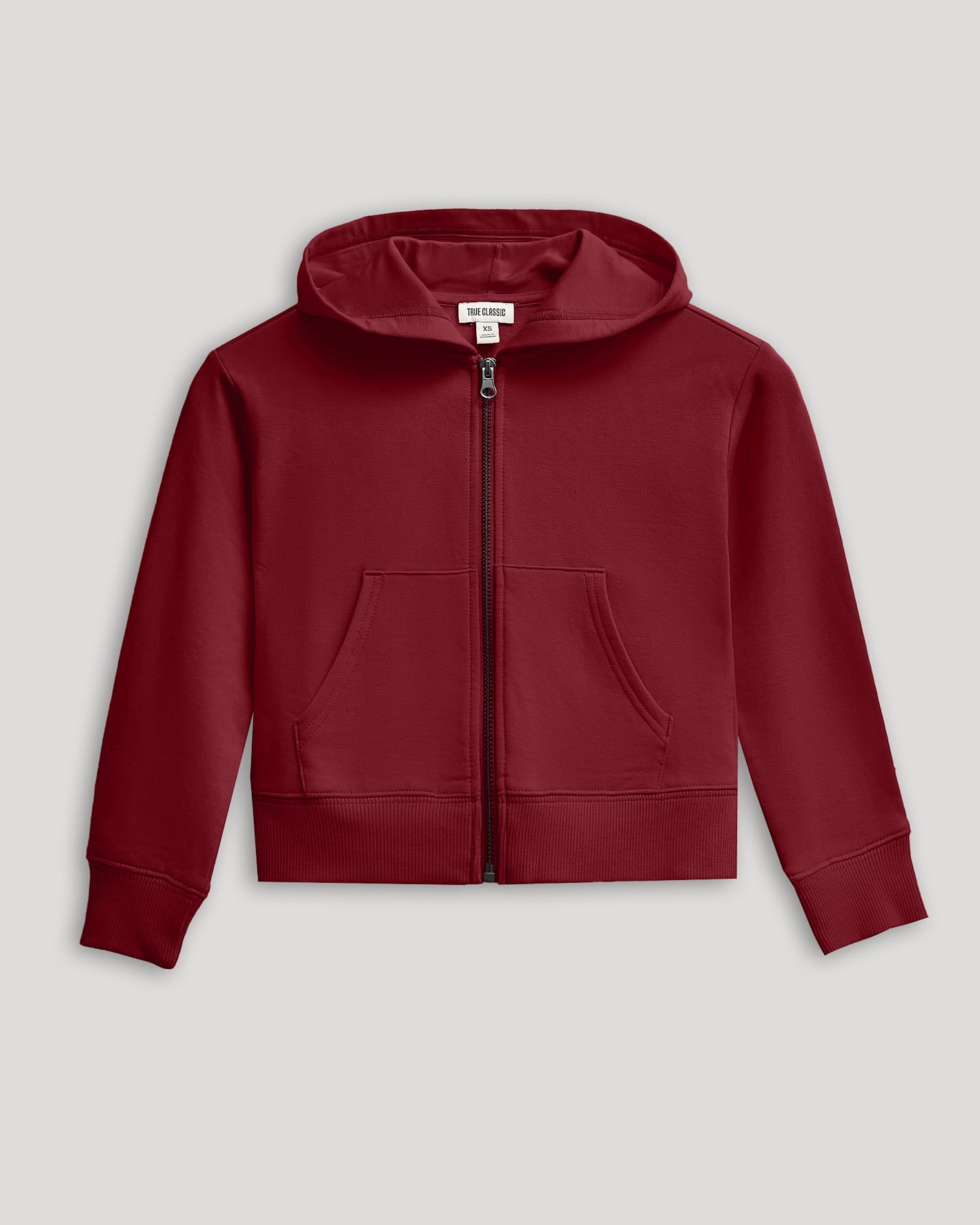 Girls Dark Maroon Cropped Zip Hoodie