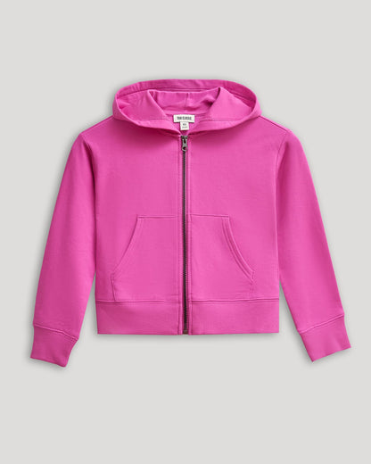 Girls Electric Fuchsia Cropped Zip Hoodie