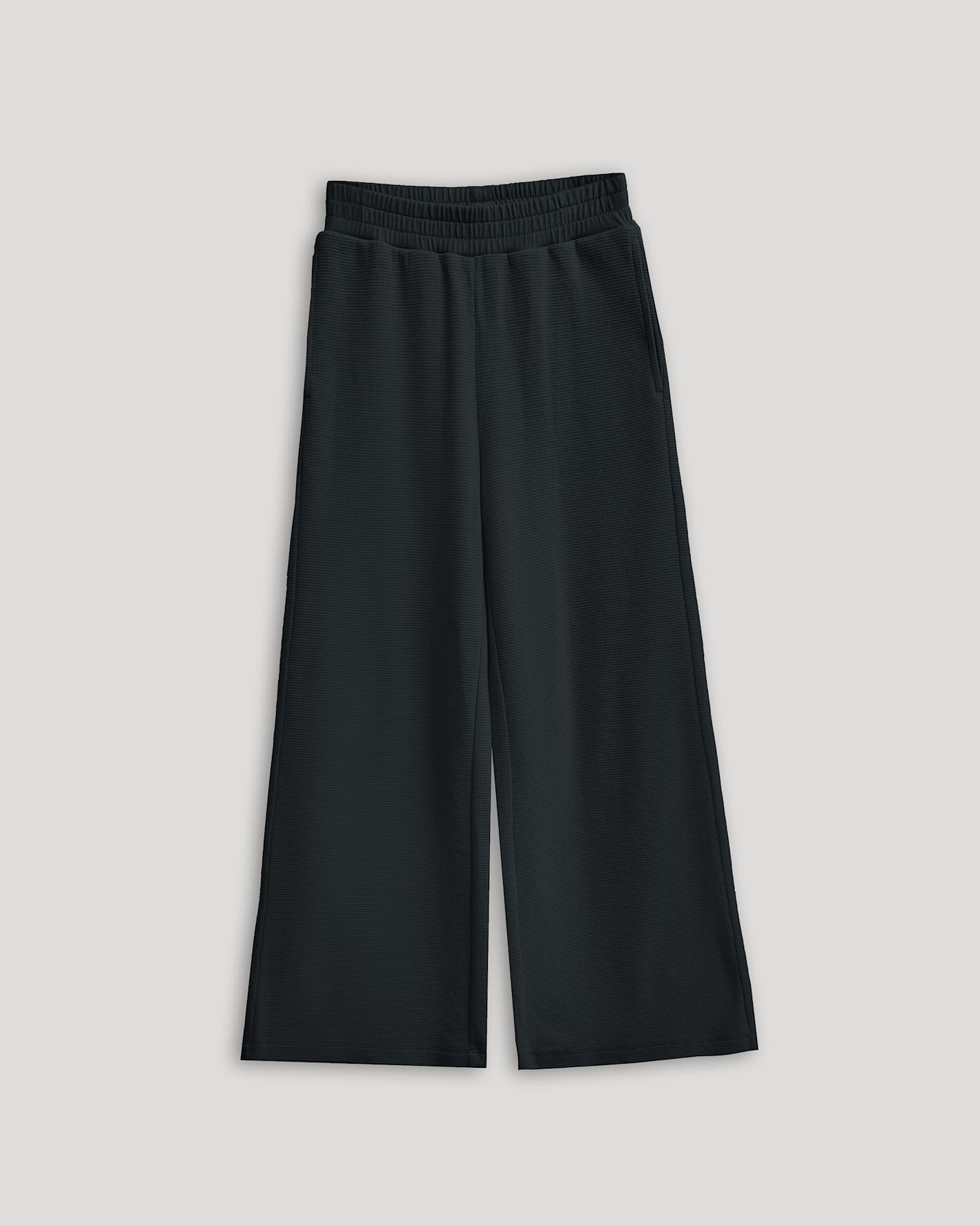 Girls Black Waffle Wide Leg Pants