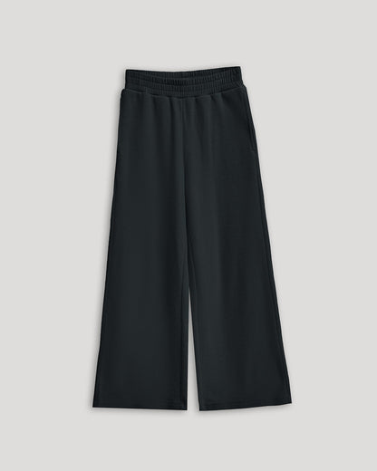 Girls Black Waffle Wide Leg Pants