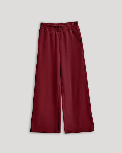 Girls Dark Maroon Waffle Wide Leg Pants