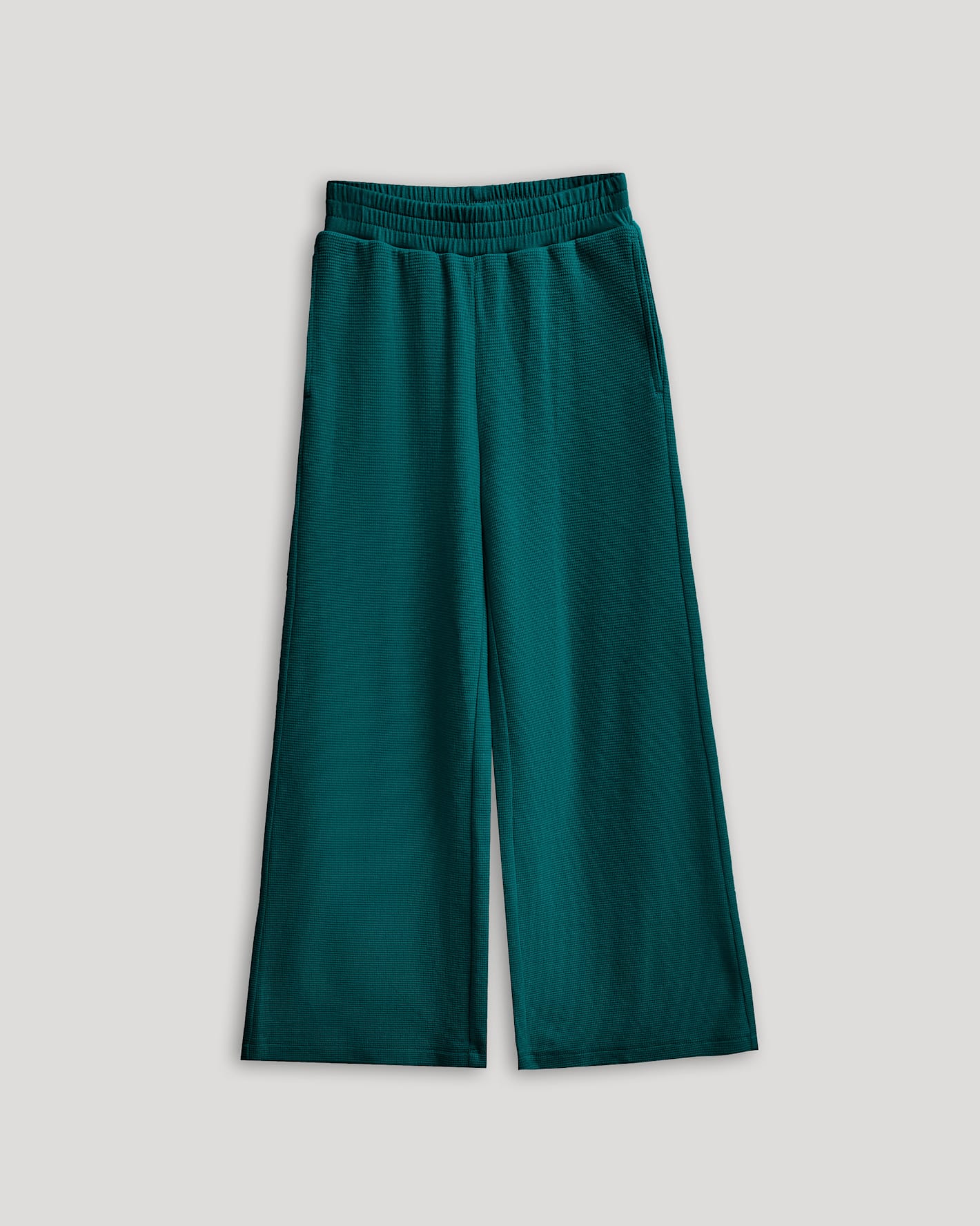 Girls Deep Emerald Waffle Wide Leg Pants