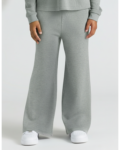 Girls Heather Gray Waffle Wide Leg Pants