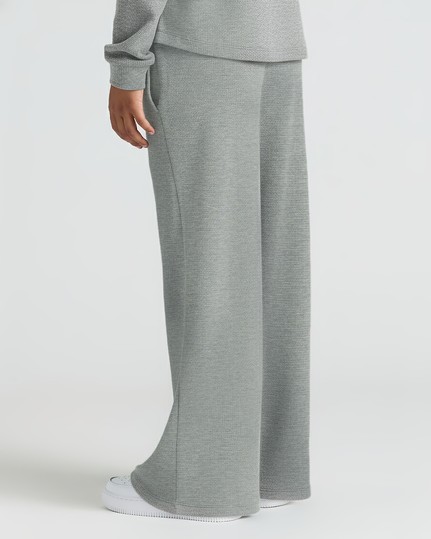 Girls Heather Gray Waffle Wide Leg Pants