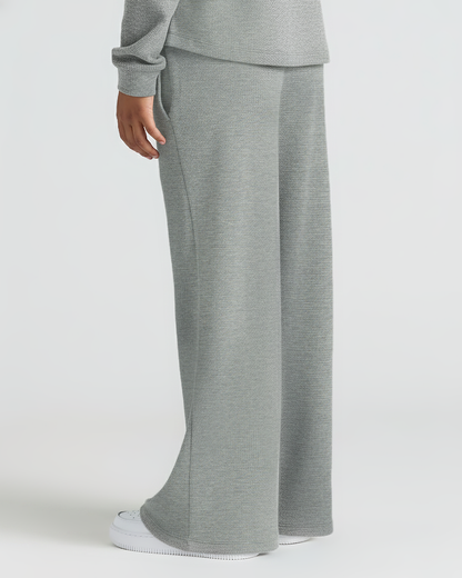 Girls Heather Gray Waffle Wide Leg Pants