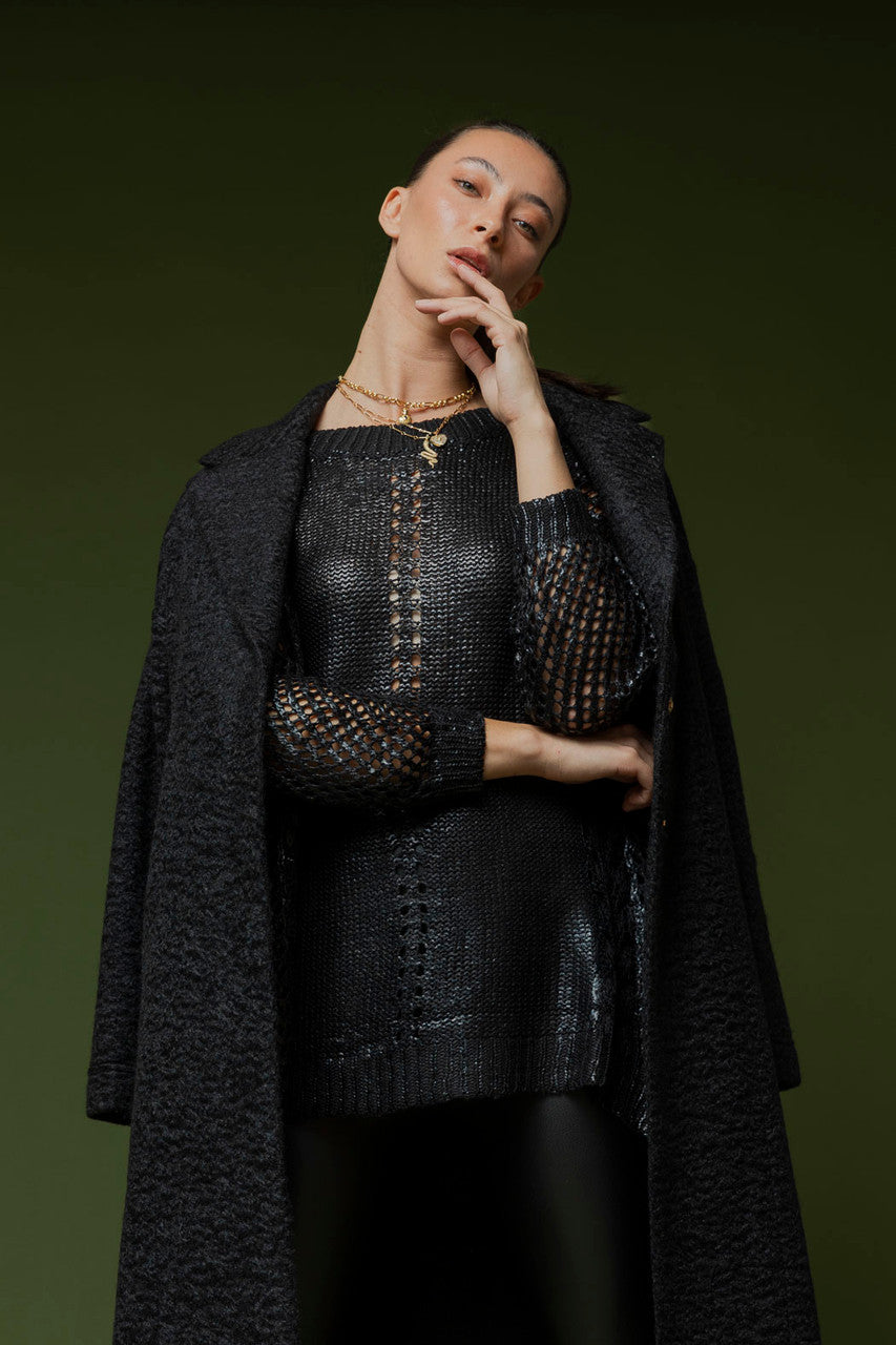 Black Crochet Foil Knit