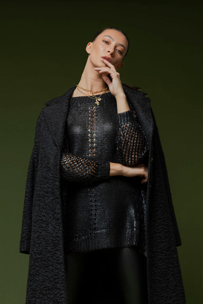 Black Crochet Foil Knit