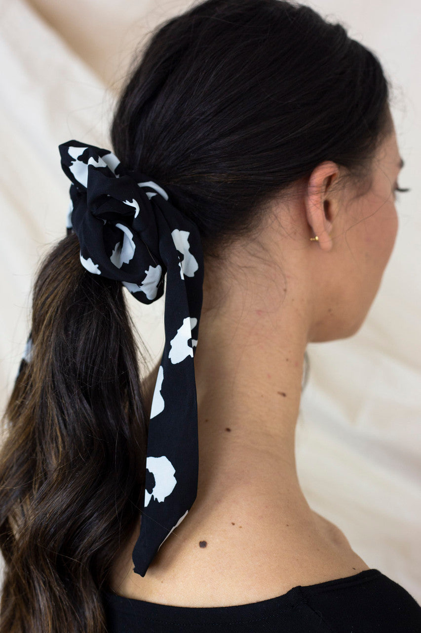 Black Flower Scrunchie