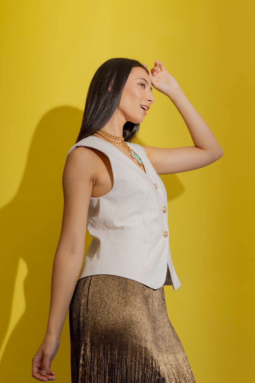Beige Stripe Tailored Vest Beige Stripe