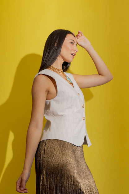 Beige Stripe Tailored Vest Beige Stripe