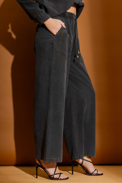 Black Washed Tencel Cargo Pant