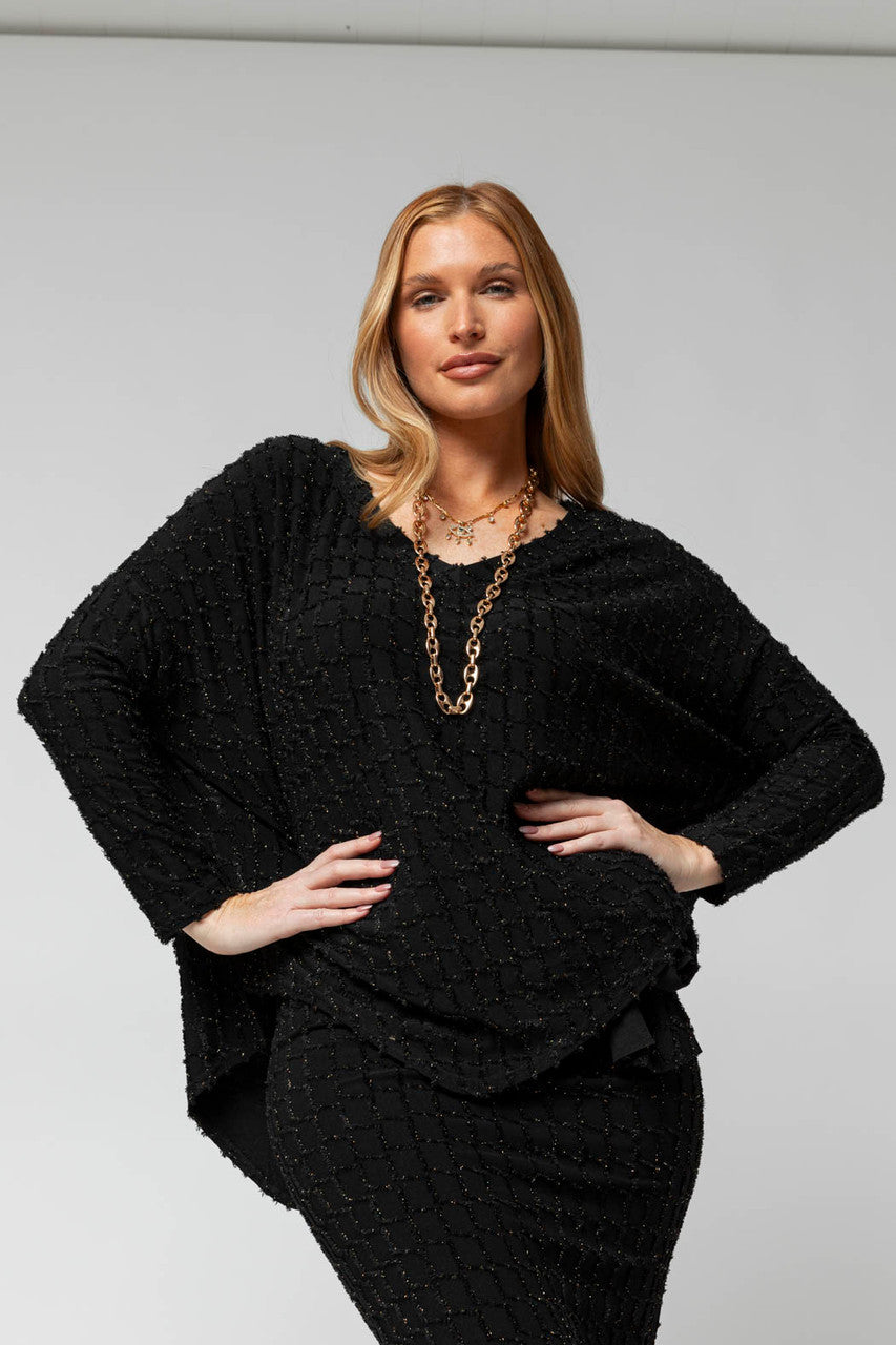 Black Shimmer Knit V Neck Jumper