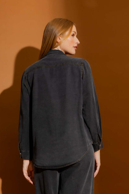 Black Washed Tencel Cargo Shirt
