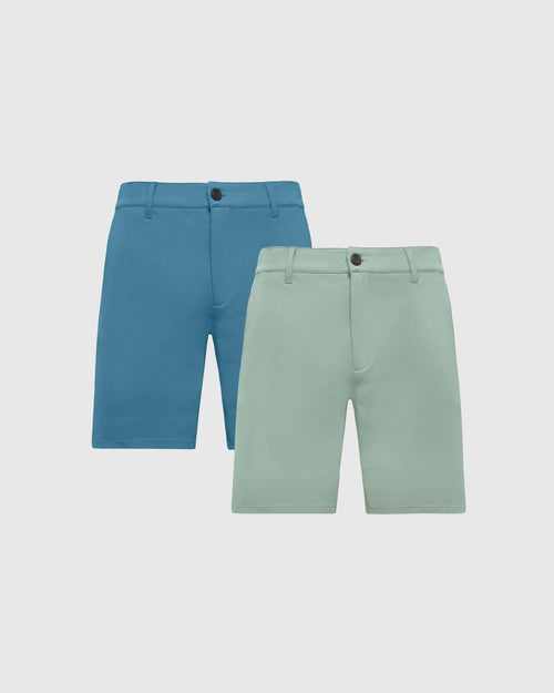 9" Sapphire & Slate Green Comfort Knit Chino Shorts 2-Pack