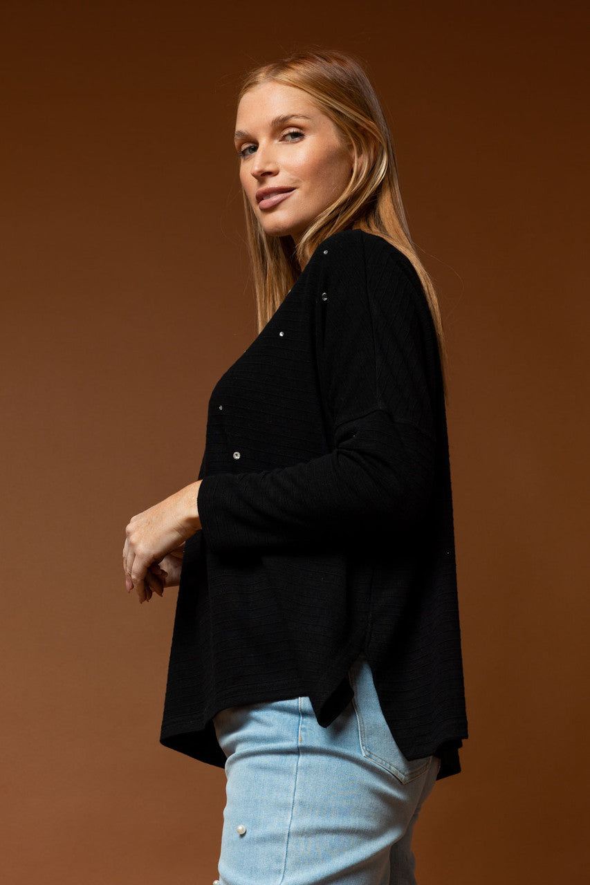 Black Diamante Crew Jumper