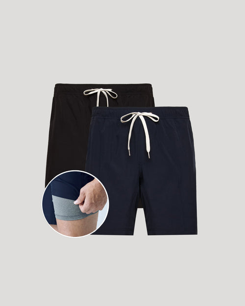 9" Black & Navy Active Quick Dry Shorts 2-Pack