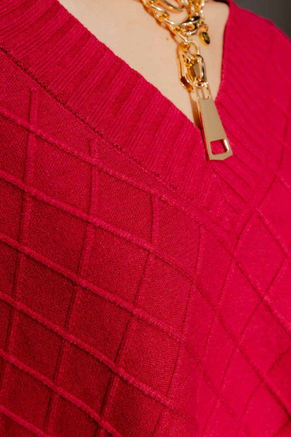 Berry Diamond V Neck Jumper Berry S/M