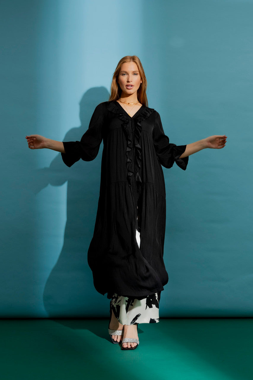 Black Silky Ruffle Dress