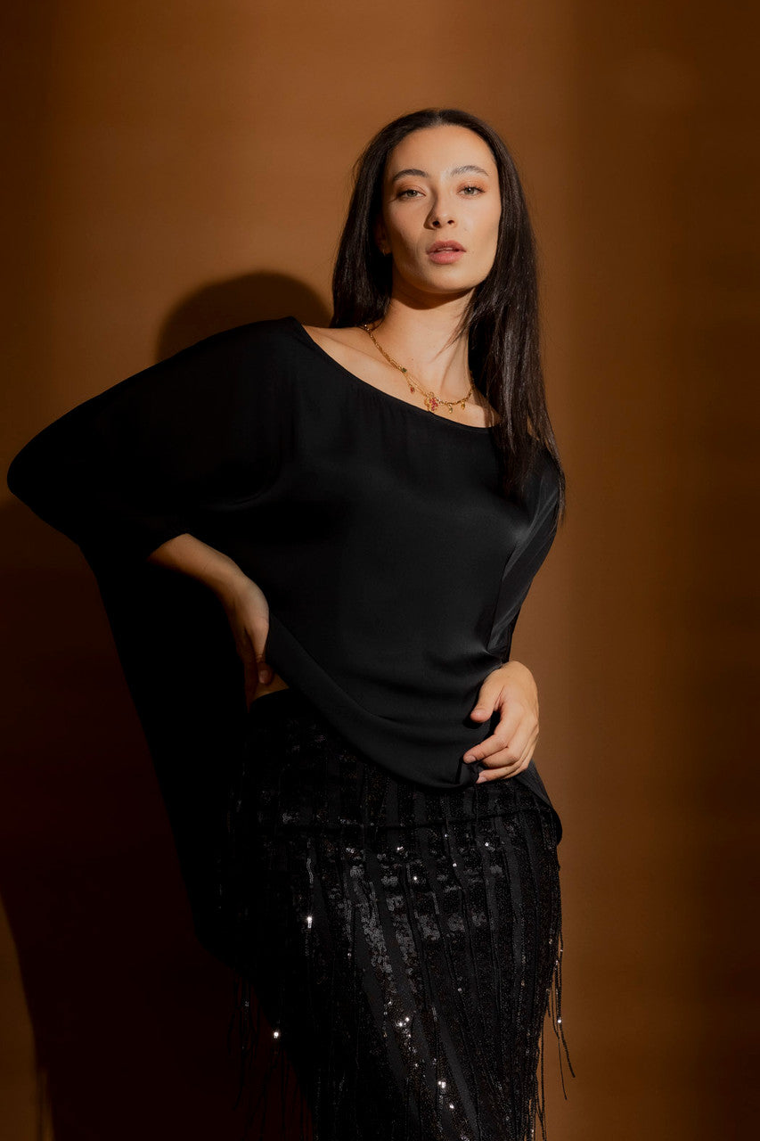 Black Silky Hi-Lo Top