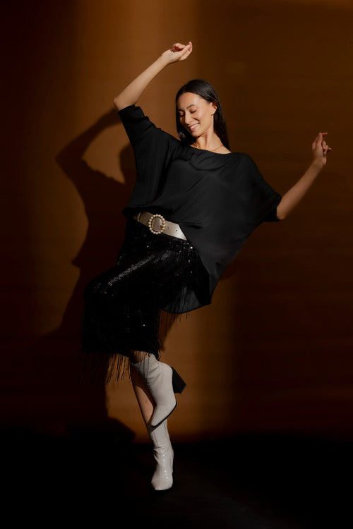 Black Silky Hi-Lo Top