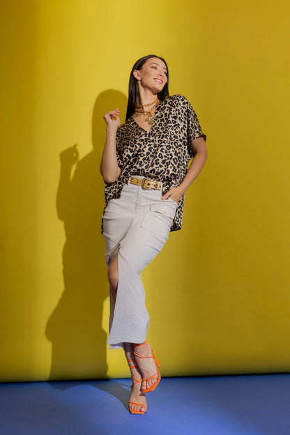 Beige Stripe Cargo Skirt Beige Stripe