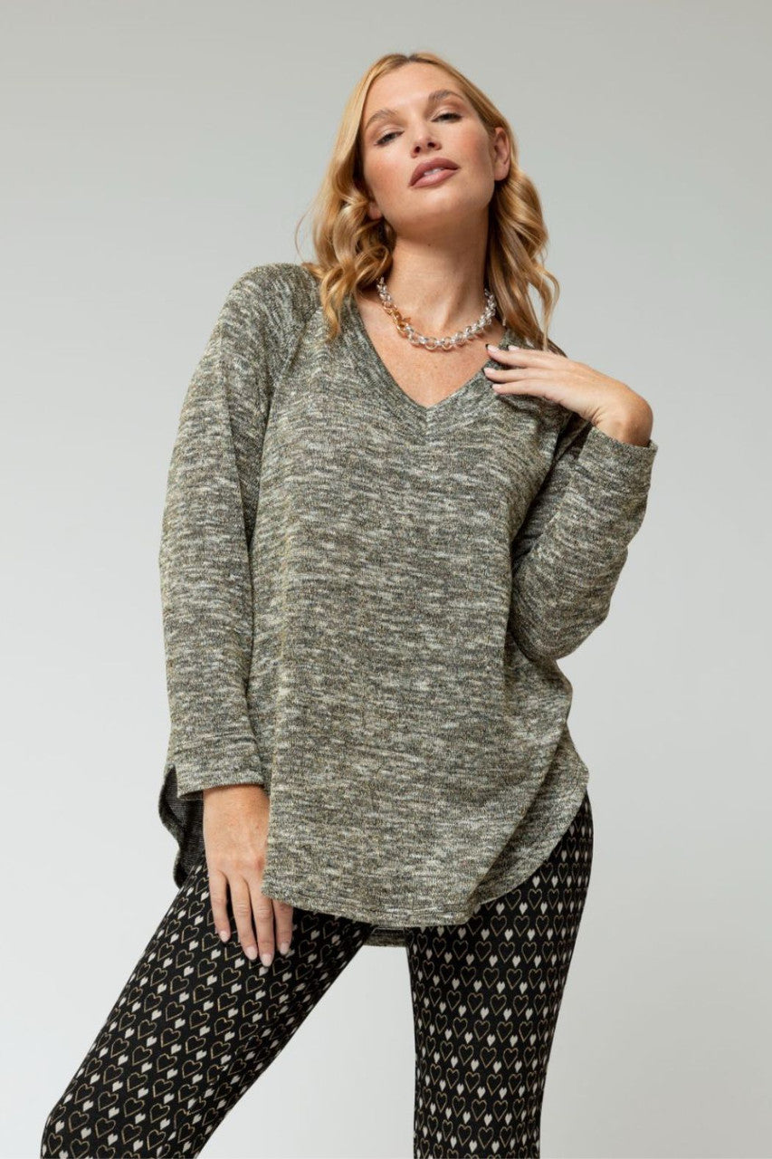 Black Gold Sparkle V Neck Top Jumper - Sale
