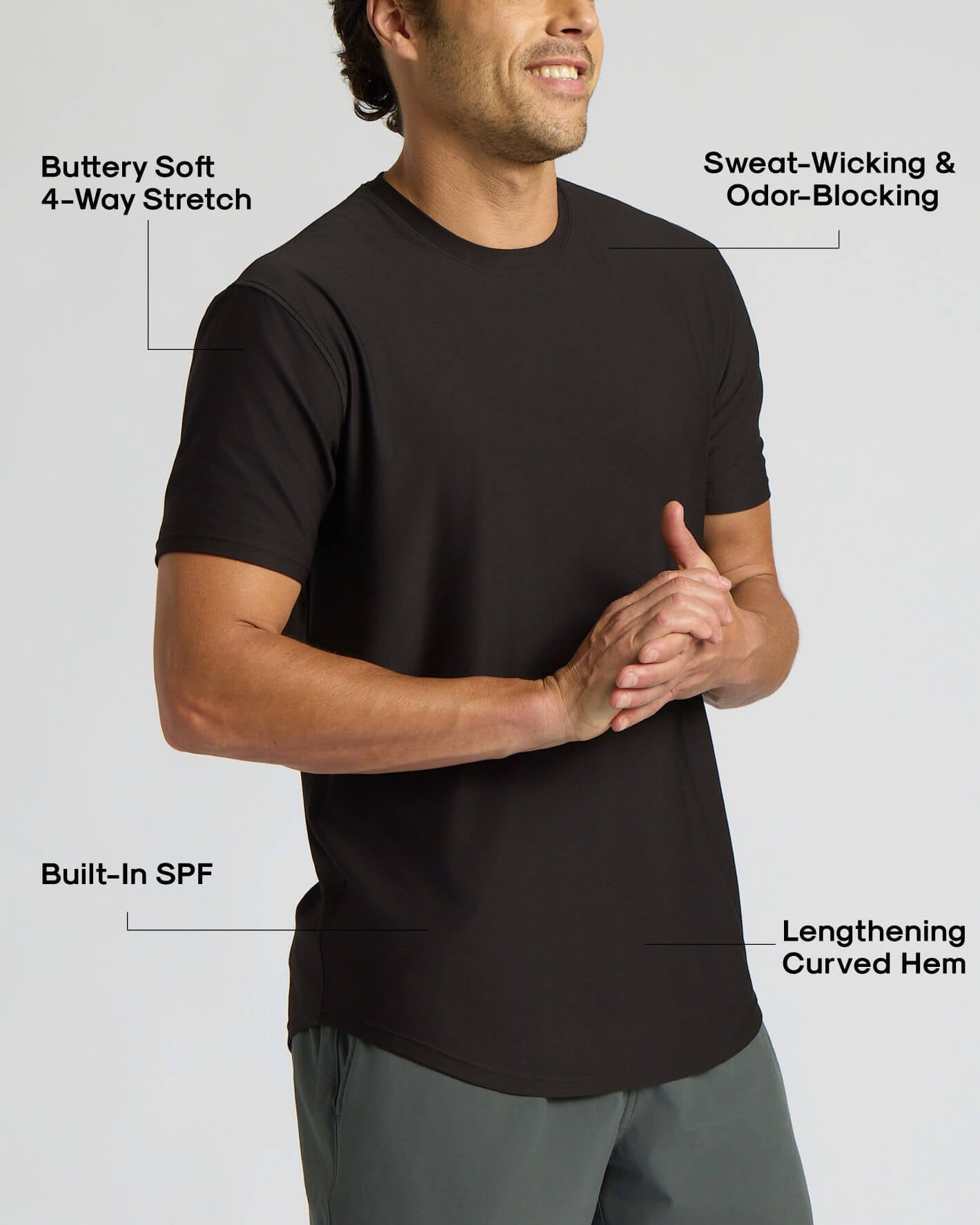 Black Active Curved Hem Crew