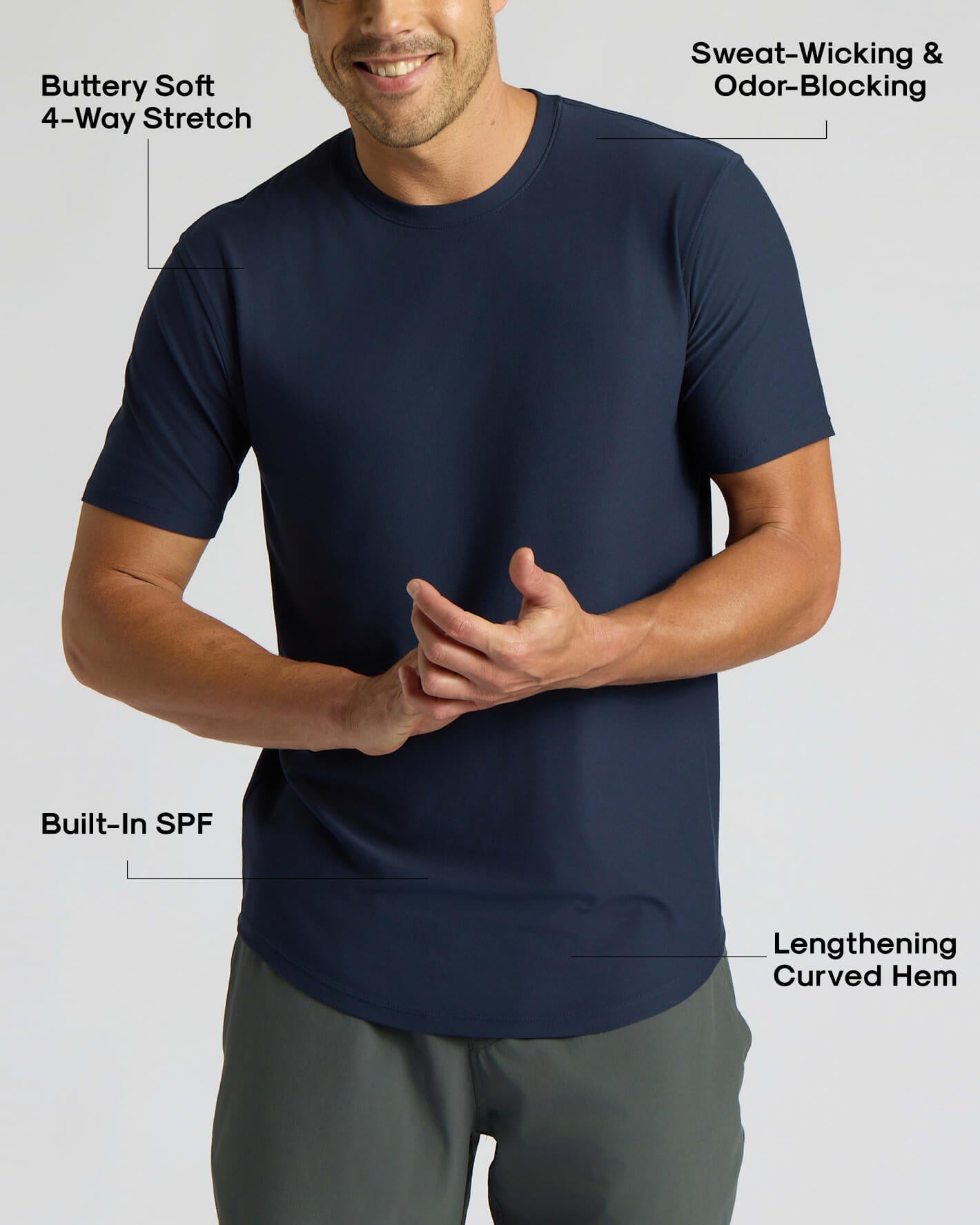 Navy Active Curved Hem Crew