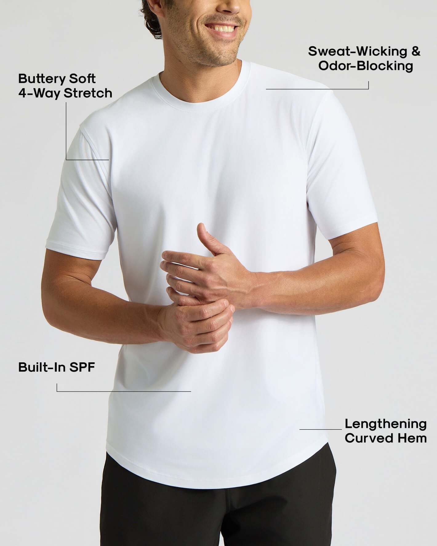 All White Active Curved Hem Crew 3-Pack