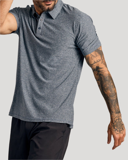 Heather Navy Short Sleeve Active Polo