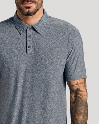 Heather Navy Short Sleeve Active Polo