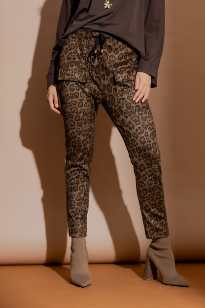 Brown Animal Suede Cargo Jogger Pant Brown Animal