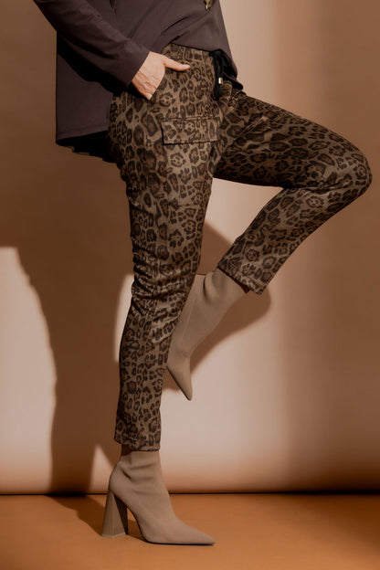 Brown Animal Suede Cargo Jogger Pant Brown Animal