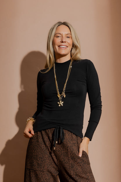 Black Tencel Mock Neck Top