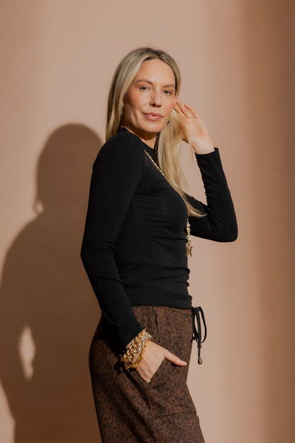 Black Tencel Mock Neck Top
