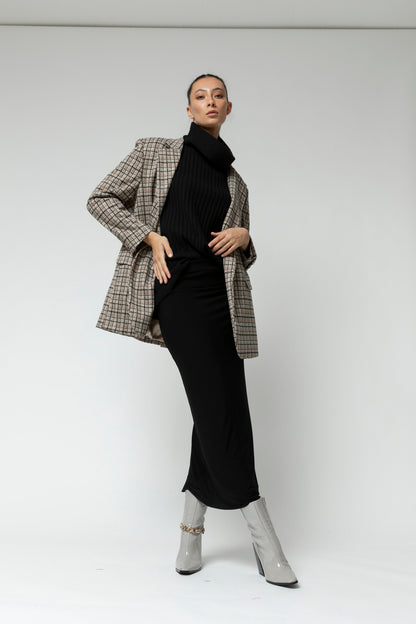 Beige Check Oversized Blazer