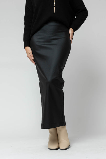 Black Waxed Split Skirt