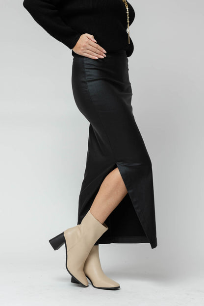 Black Waxed Split Skirt