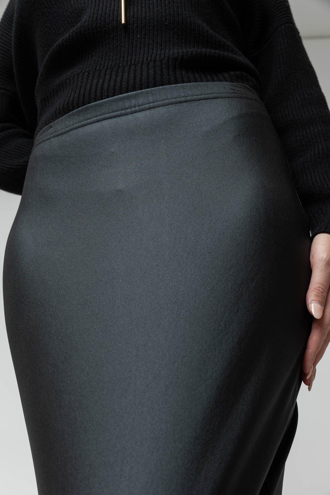 Black Waxed Split Skirt