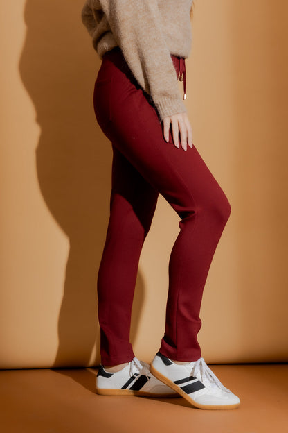 Burgundy Premium Ponte Cargo Jogger Pant