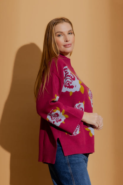 Burgundy Blossom Knit Jumper Burgundy S