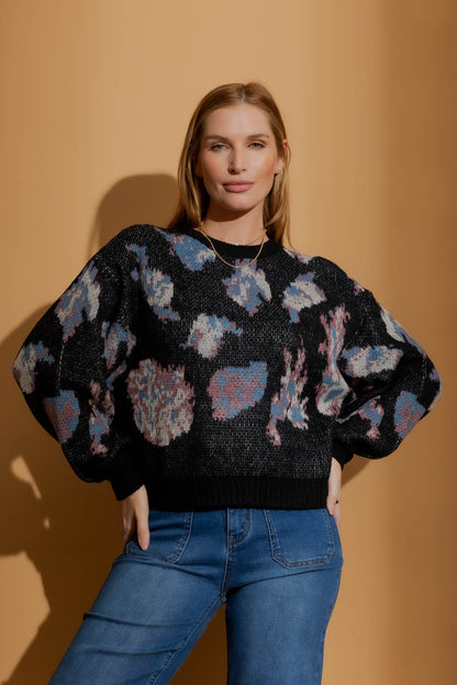 Black Floral Bell Jumper Black S