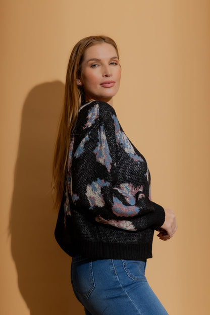 Black Floral Bell Jumper Black S