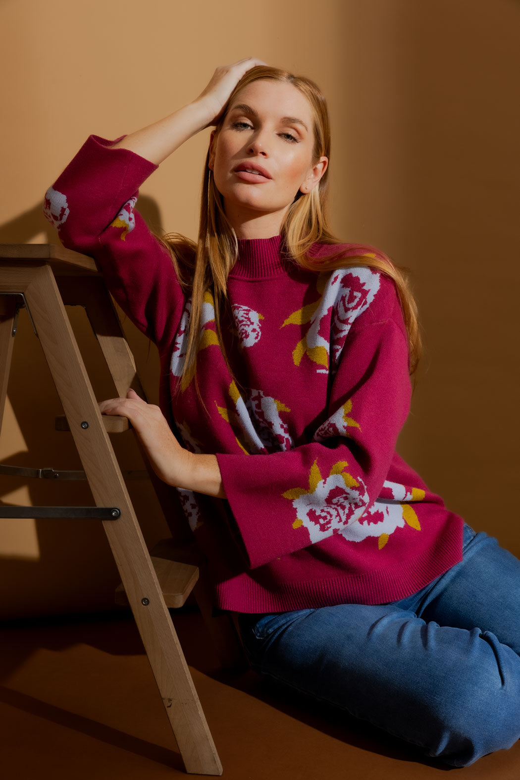 Burgundy Blossom Knit Jumper Burgundy S