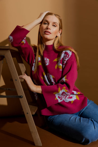 Burgundy Blossom Knit Jumper Burgundy S