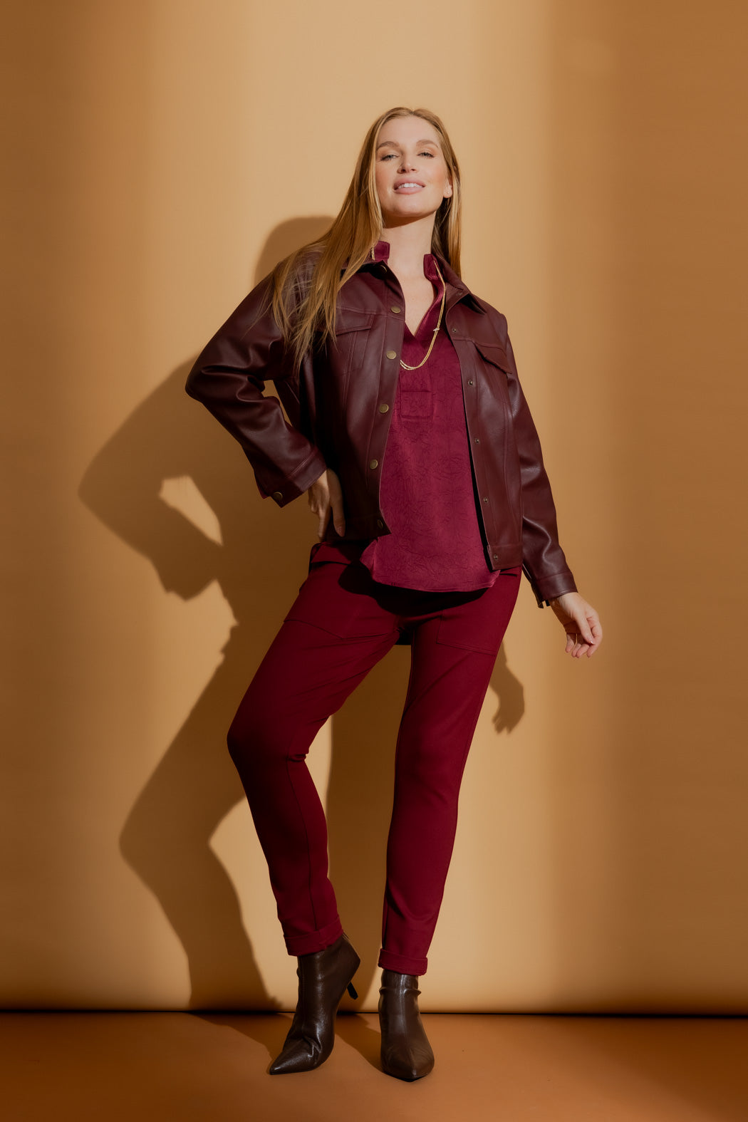 Burgundy Premium Ponte Cargo Jogger Pant