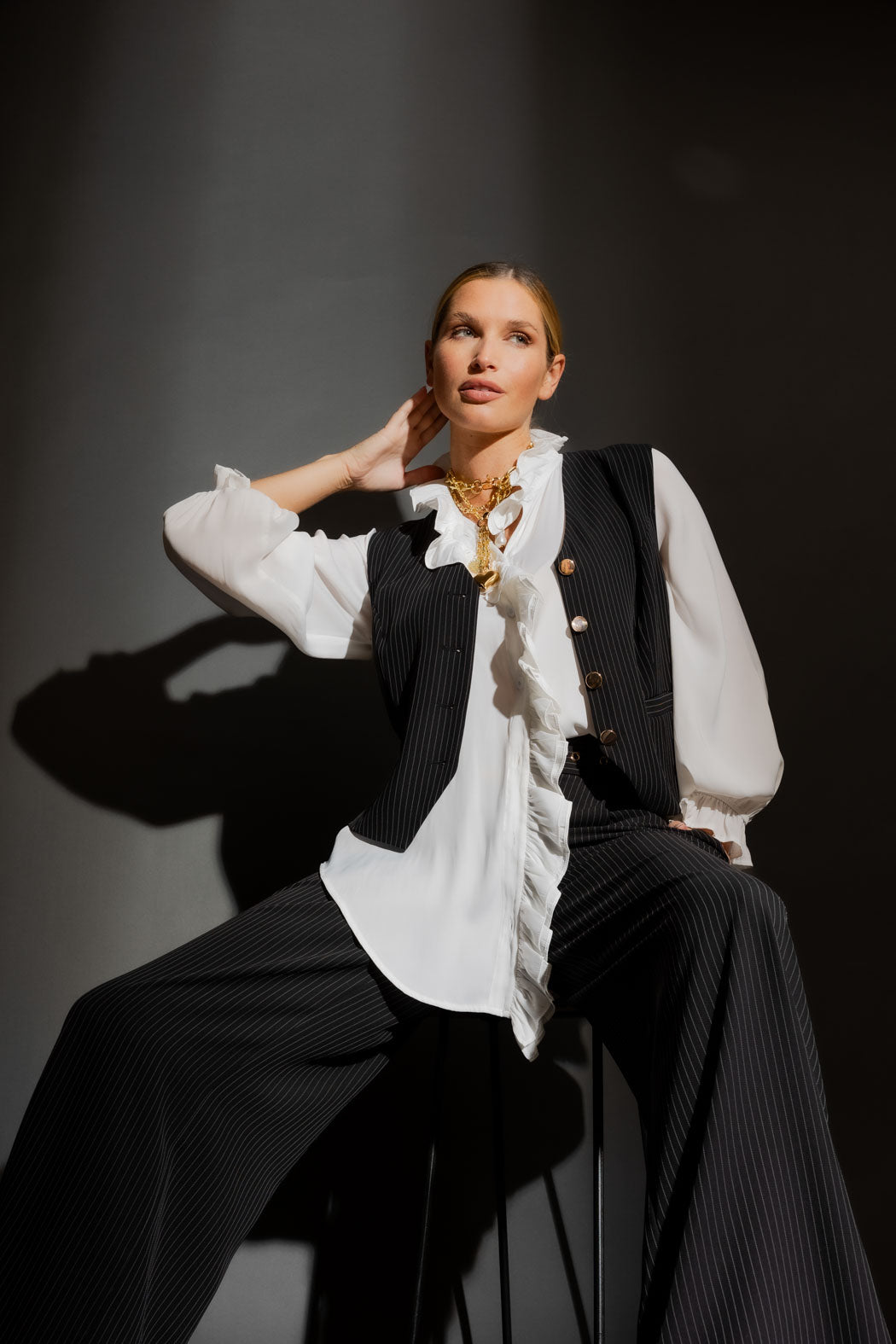 Black Pinstripe Tailored Vest Black Pinstripe